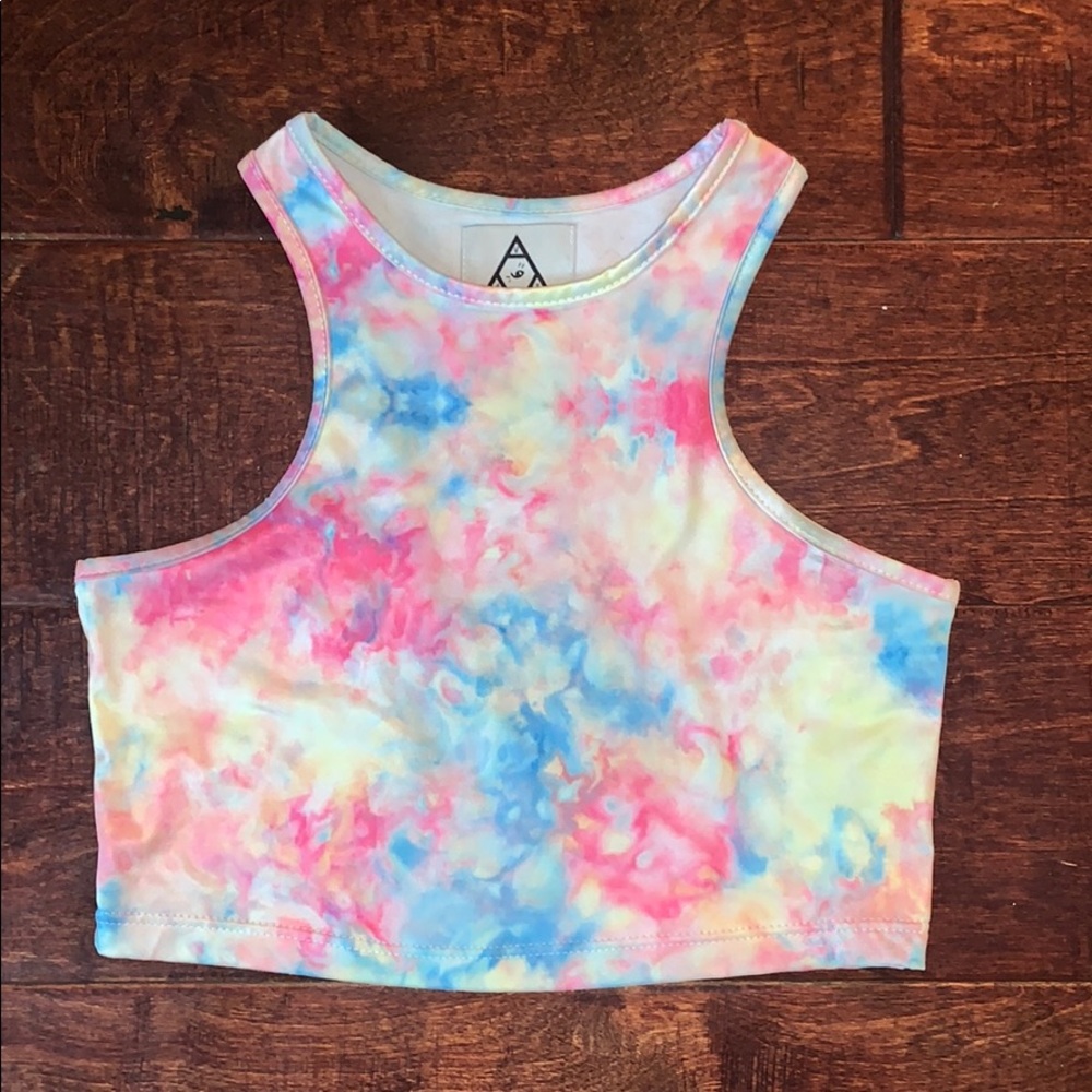 UNIF Tie Dye Rainbow Halter Crop Top